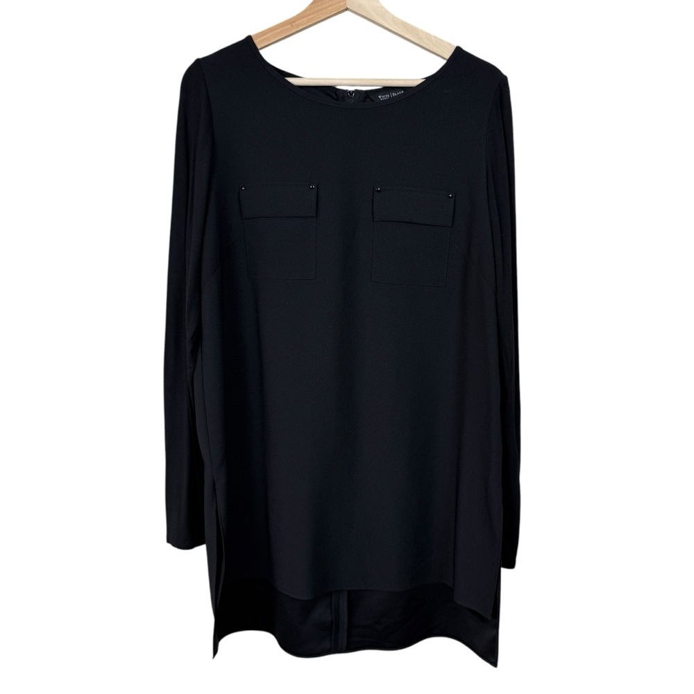 White House Black Market Black Long Sleeve Blouse High-Low Hem - Size 12 - Picture 1 of 7